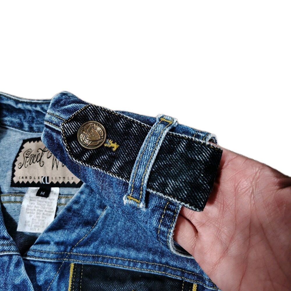 Vintage Street Wear Cropped Jean Vest Medium USA Made Two Tone Western Denim - Picture 2 of 8